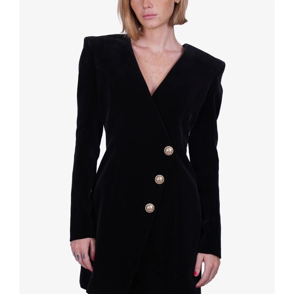 Balmain Black Velvet Gold Button Blazer Dress Balmain Black Velvet Gold Button Blazer Dress